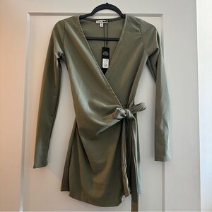 Fashion Nova Olive Long Sleeve Wrap Romper